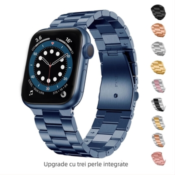 Brățară pentru Apple Watch din oțel inoxidabil cu design integrat cu trei mărgele, lățime 22/24 mm, închizător cu apăsare, 103 g