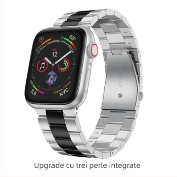 Brățară pentru Apple Watch din oțel inoxidabil cu design integrat cu trei mărgele, lățime 22/24 mm, închizător cu apăsare, 103 g