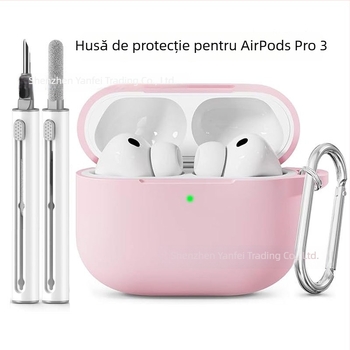 Carcasă de protecție din silicon, 2,5 mm grosime, pentru AirPods Pro 3, însoțită de stilou de curățare