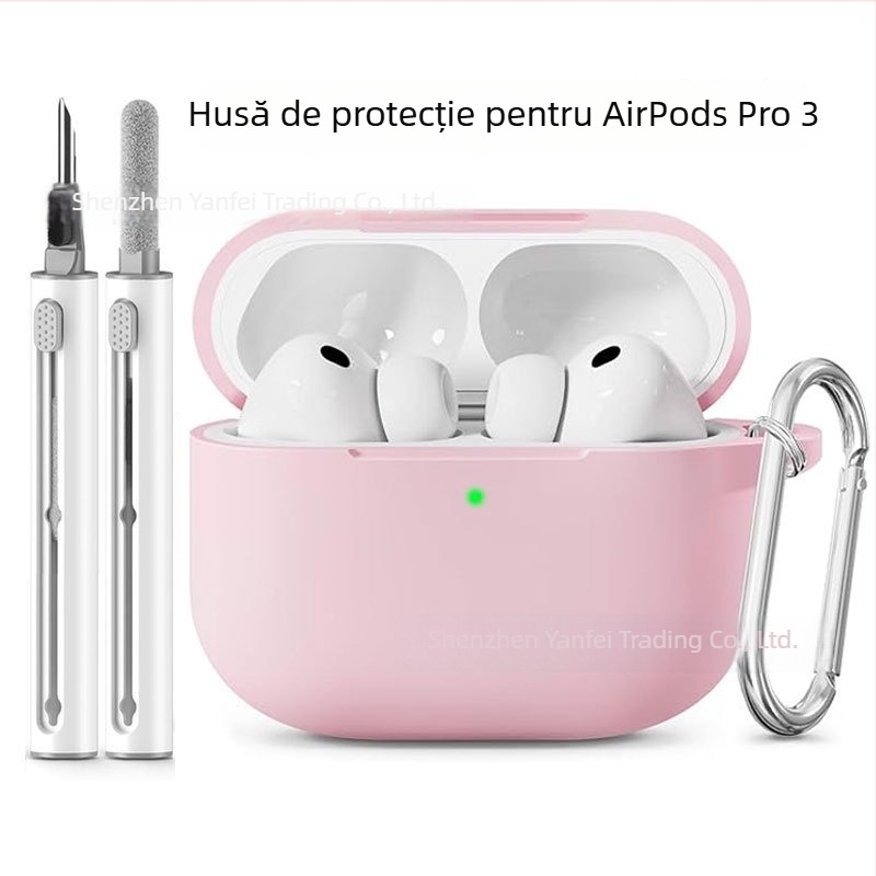 Carcasă de protecție din silicon, 2,5 mm grosime, pentru AirPods Pro 3, însoțită de stilou de curățare