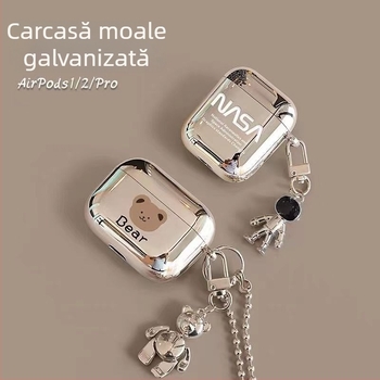 Carcasă pentru AirPods Pro 3 cu design urs și Apple Pro 2a generație – husă moale electroplată NASA, a 4-a generație