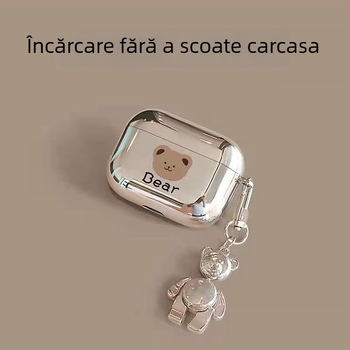 Carcasă pentru AirPods Pro 3 cu design urs și Apple Pro 2a generație – husă moale electroplată NASA, a 4-a generație