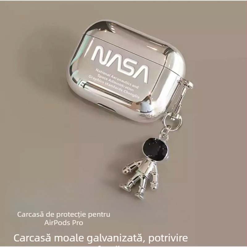 Carcasă pentru AirPods Pro 3 cu design urs și Apple Pro 2a generație – husă moale electroplată NASA, a 4-a generație