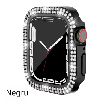 Carcasă Apple Watch pentru iWatch7/8/9/S10/S11, PC electroplacat, cristale în dublu rând, folie de protecție integrată