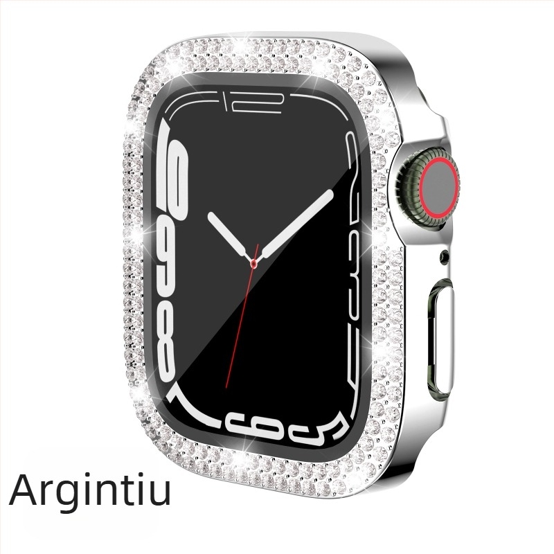 Carcasă Apple Watch pentru iWatch7/8/9/S10/S11, PC electroplacat, cristale în dublu rând, folie de protecție integrată