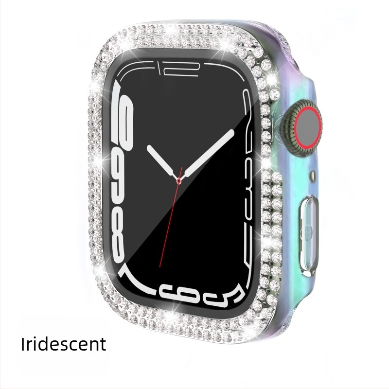 Carcasă Apple Watch pentru iWatch7/8/9/S10/S11, PC electroplacat, cristale în dublu rând, folie de protecție integrată