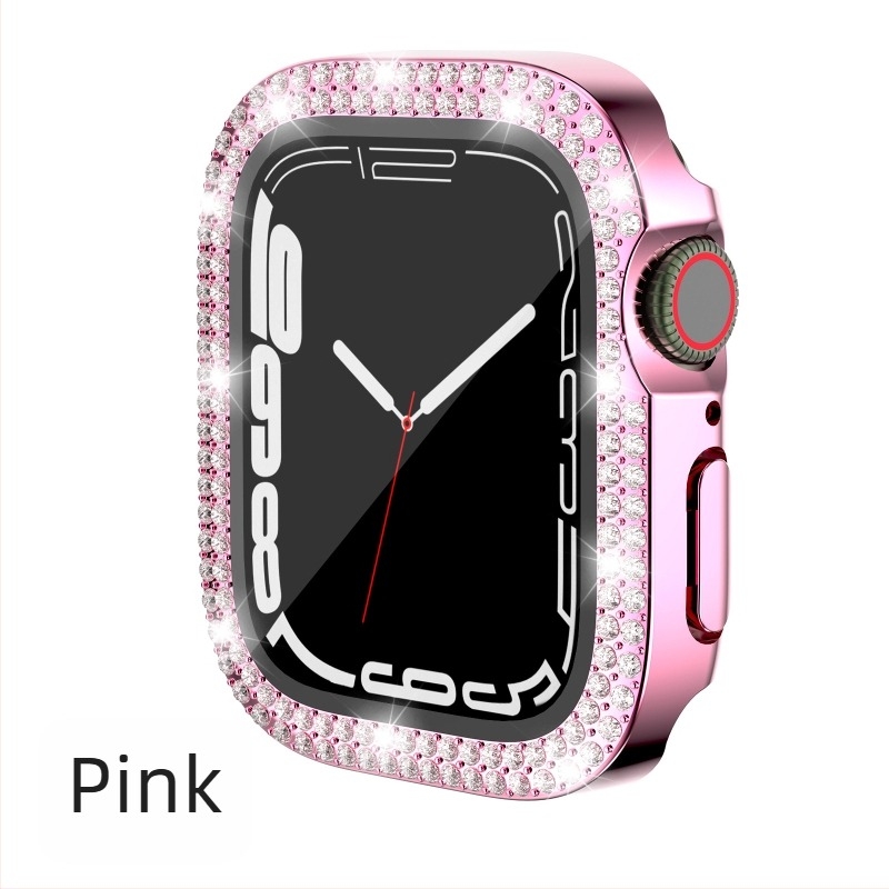 Carcasă Apple Watch pentru iWatch7/8/9/S10/S11, PC electroplacat, cristale în dublu rând, folie de protecție integrată