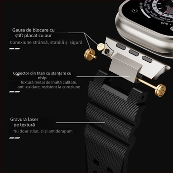 Brățară pentru Apple iWatch 11, curea sport din silicon cu dublă catarâmă și cap din oțel inoxidabil (Material: oțel inoxidabil 316L + silicion de înaltă rezistență; Compatibilitate: Apple iWatch 11; Cataramă: dublă; Cap: oțel inoxidabil)