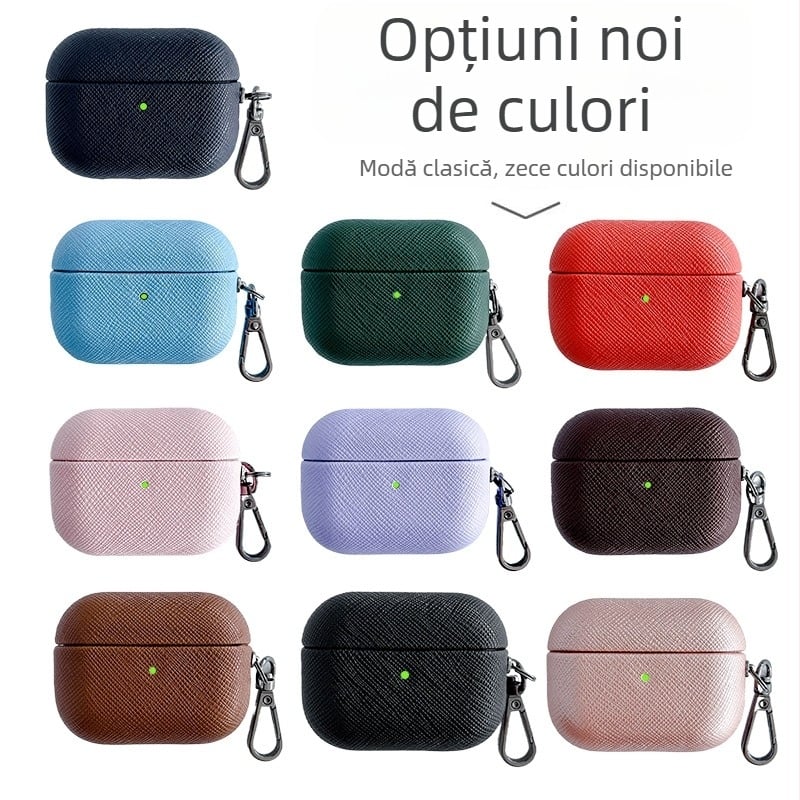Carcasă de protecție pentru AirPods Pro 2 – piele PU, suprafață gravată în relief, portabilă și universală, compatibilă cu Apple