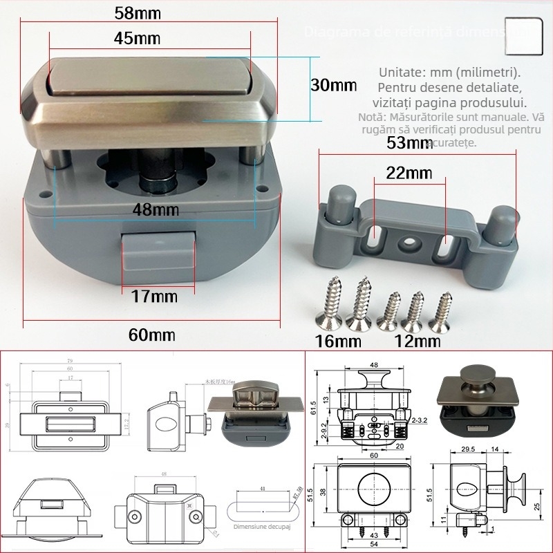 Noul model: Blocare cu buton RV pentru mobilier și dulapuri de iaht — aliaj de zinc, fără mâner, cilindru de încuire