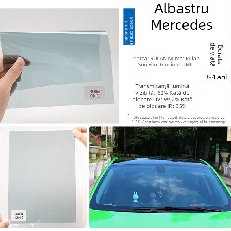 Film de izolare termică auto - PET, transmisie luminoasă 5-80%, izolație termică 60%, protecție UV 99%