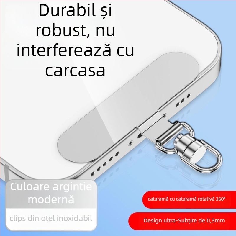 Clip de montare pentru lanier de telefon cu clip metal rotativ 360°, metal electroplacat, unisex, formă geometrică