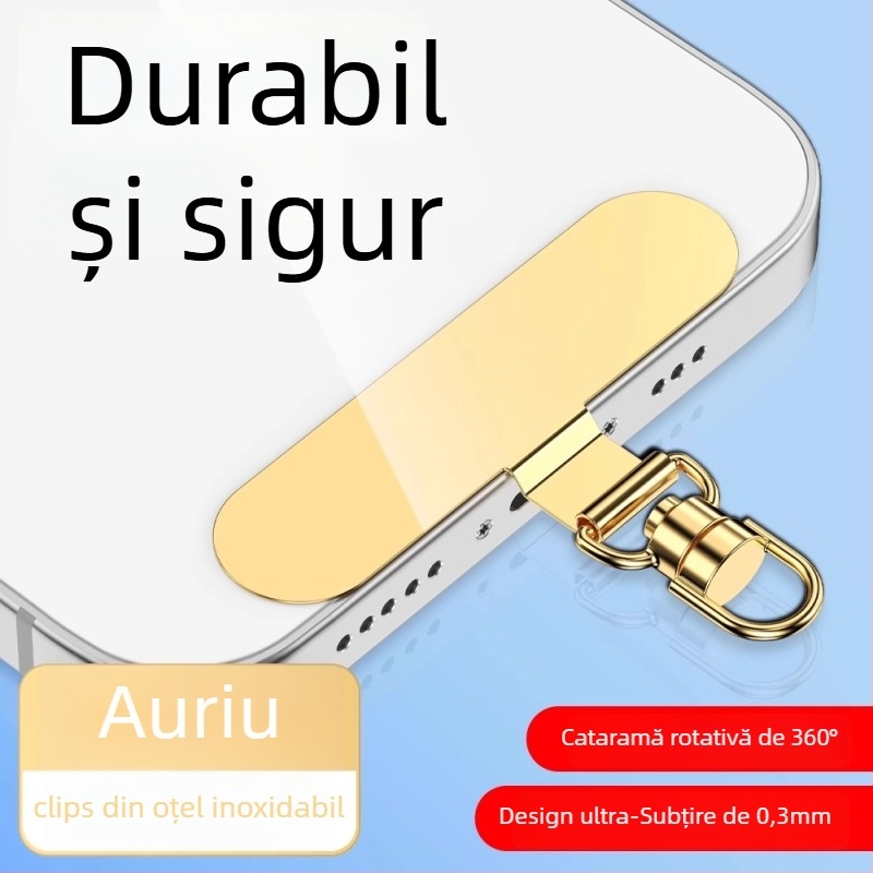 Clip de montare pentru lanier de telefon cu clip metal rotativ 360°, metal electroplacat, unisex, formă geometrică