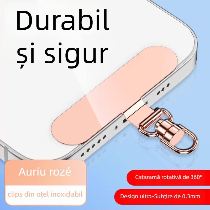 Clip de montare pentru lanier de telefon cu clip metal rotativ 360°, metal electroplacat, unisex, formă geometrică