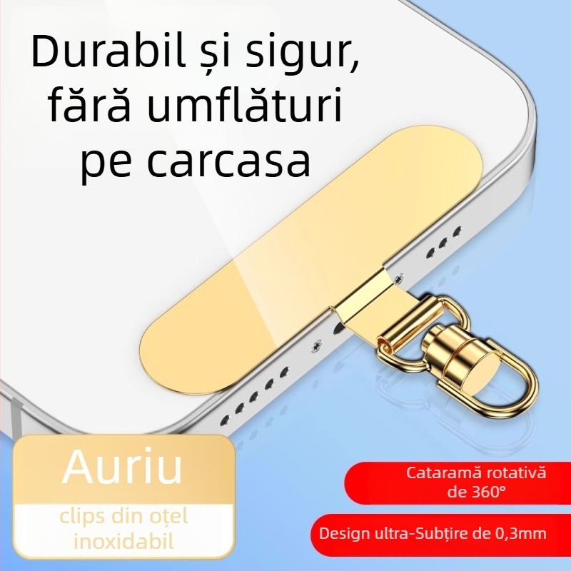 Clip de montare pentru lanier de telefon cu clip metal rotativ 360°, metal electroplacat, unisex, formă geometrică