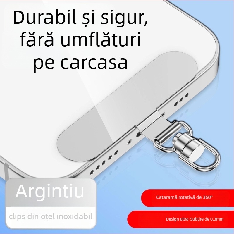 Clip de montare pentru lanier de telefon cu clip metal rotativ 360°, metal electroplacat, unisex, formă geometrică