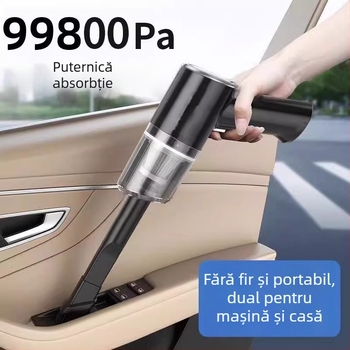 Aspirator de mână pentru mașină cu încărcare wireless, aspirație puternică 11000 Pa, compact, 120 W putere de intrare