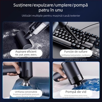 Aspirator de mână pentru mașină cu încărcare wireless, aspirație puternică 11000 Pa, compact, 120 W putere de intrare