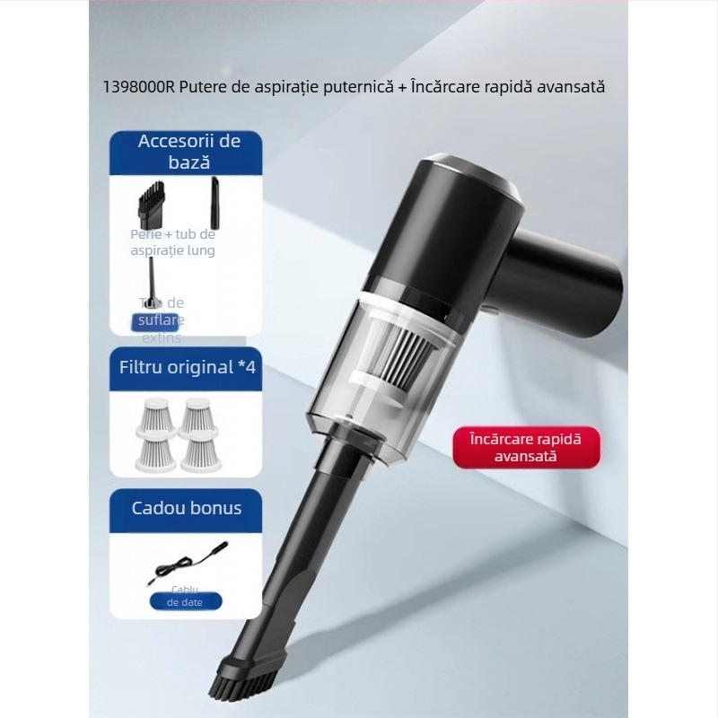 Aspirator de mână pentru mașină cu încărcare wireless, aspirație puternică 11000 Pa, compact, 120 W putere de intrare