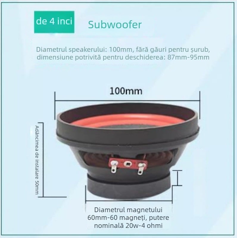 Bas horn pentru mașină • model: Bass horn • impedanță: 4 Ω • putere maximă: 35–300 W • diafragmă: fier-bor