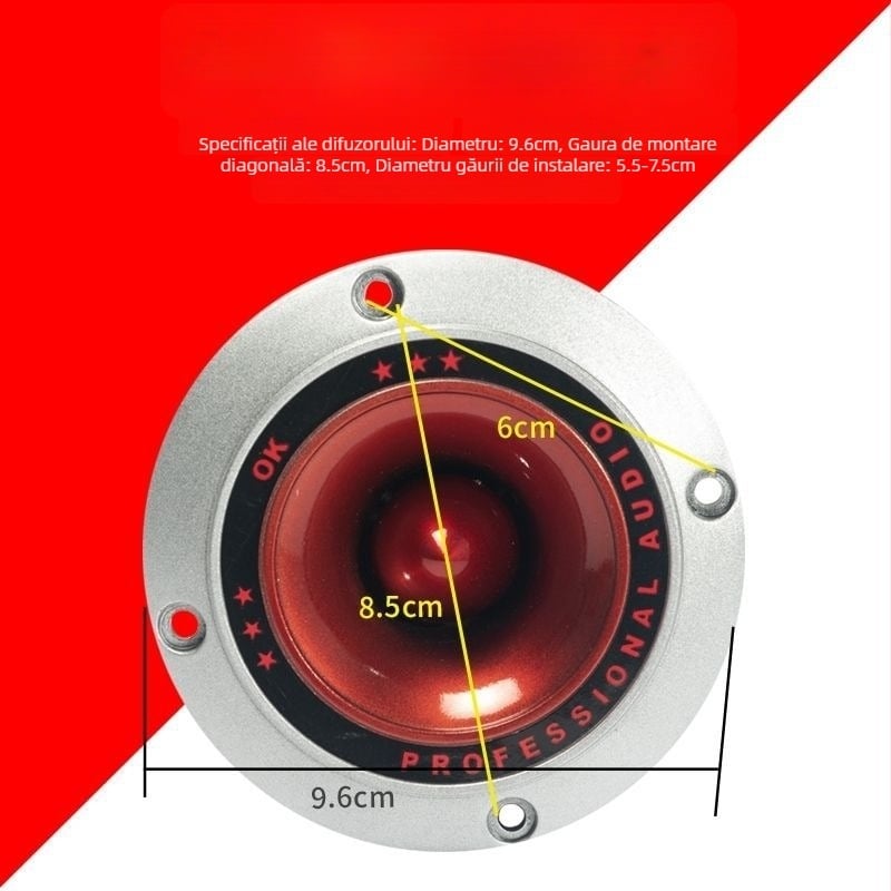 Bas horn pentru mașină • model: Bass horn • impedanță: 4 Ω • putere maximă: 35–300 W • diafragmă: fier-bor