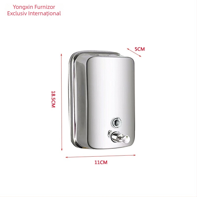 Dispenser de săpun pentru baie, oțel inoxidabil 304, Acționare prin apăsare manuală, Yongxin, Stil modern minimalist (Finisaj lucios; Greutate: 440 g)