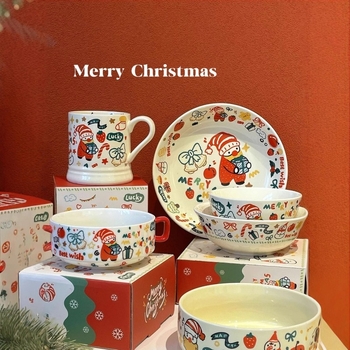 Set de boluri ceramice pentru o singură persoană: bol pentru tăiței, bol pentru orez și cană, formă circulară, subglazură, stil drăguț, compatibil cu microunde