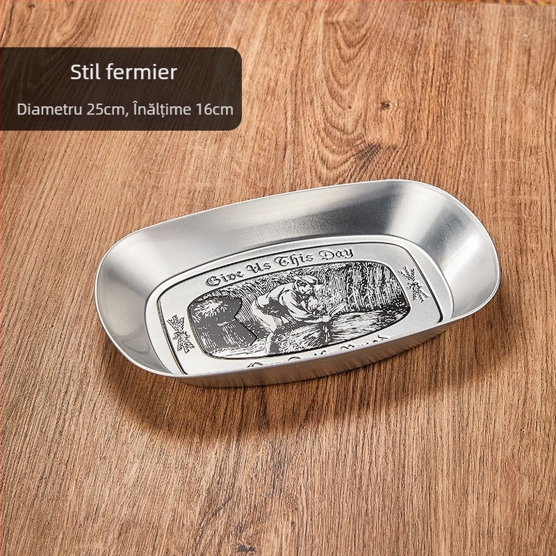 Farfurie retro din tablă pentru pui prăjit și cartofi prăjiți, platou de picnic, tavă metalică creativă, farfurie pentru gustări și fructe uscate, farfurie de gustări în stil coreean