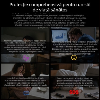 Inel inteligent OHC T21 cu oxigen din sânge, ritm cardiac, HRV, monitorizare somn și calcul calorii