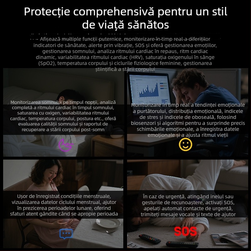 Inel inteligent OHC T21 cu oxigen din sânge, ritm cardiac, HRV, monitorizare somn și calcul calorii