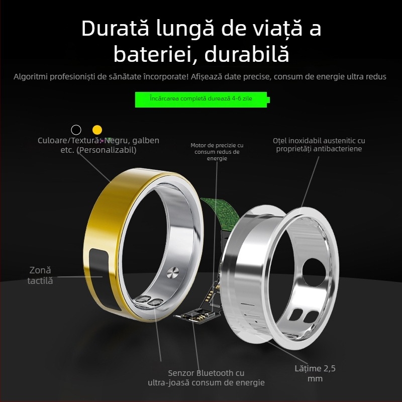 Inel inteligent OHC T21 cu oxigen din sânge, ritm cardiac, HRV, monitorizare somn și calcul calorii