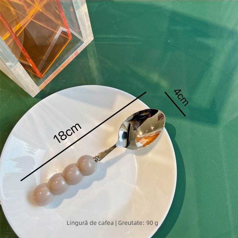 Set tacâmuri cu mâner ceramic, cuțit, furculiță și lingură, oțel inoxidabil 304, luciu oglindit, culoare solidă, stil proaspăt și drăguț