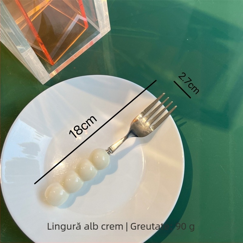 Set tacâmuri cu mâner ceramic, cuțit, furculiță și lingură, oțel inoxidabil 304, luciu oglindit, culoare solidă, stil proaspăt și drăguț