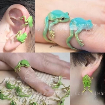 Clipuri de urechi cu broască – cupru, stil desen animat, finisaj cu efect de ulei care picură, lansare vară 2024