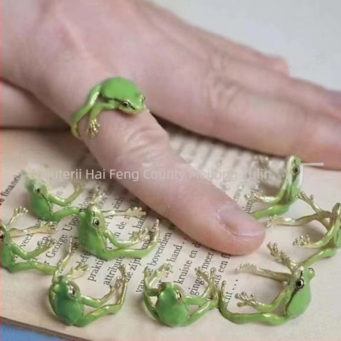 Clipuri de urechi cu broască – cupru, stil desen animat, finisaj cu efect de ulei care picură, lansare vară 2024