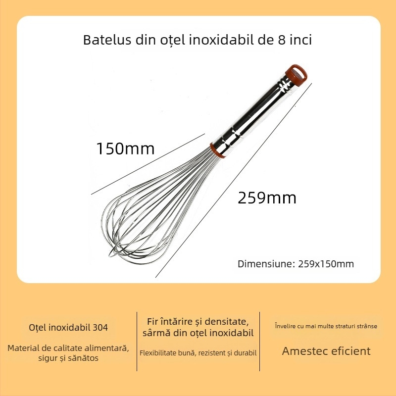 Bătător manual pentru ouă din oțel inoxidabil 304, mâner rotund, brand Hongping, stil modern minimalist