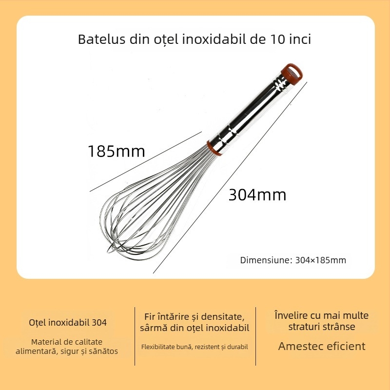 Bătător manual pentru ouă din oțel inoxidabil 304, mâner rotund, brand Hongping, stil modern minimalist