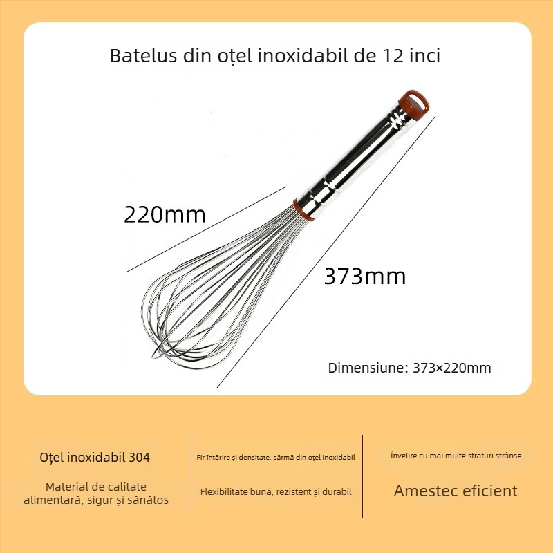 Bătător manual pentru ouă din oțel inoxidabil 304, mâner rotund, brand Hongping, stil modern minimalist