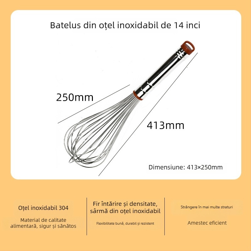 Bătător manual pentru ouă din oțel inoxidabil 304, mâner rotund, brand Hongping, stil modern minimalist