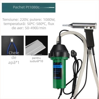 Pistol de aer cald industrial pentru sudură plastic, 1080W, 50–580°C, 220V, lungime 220 mm