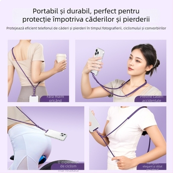 Lanard pentru telefon YAGEEN, lungime reglabilă, rotire la 360°, clipsă de curea anti-furt, poliester