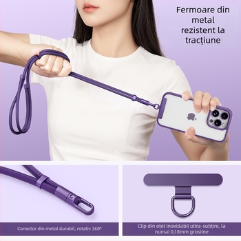 Lanard pentru telefon YAGEEN, lungime reglabilă, rotire la 360°, clipsă de curea anti-furt, poliester