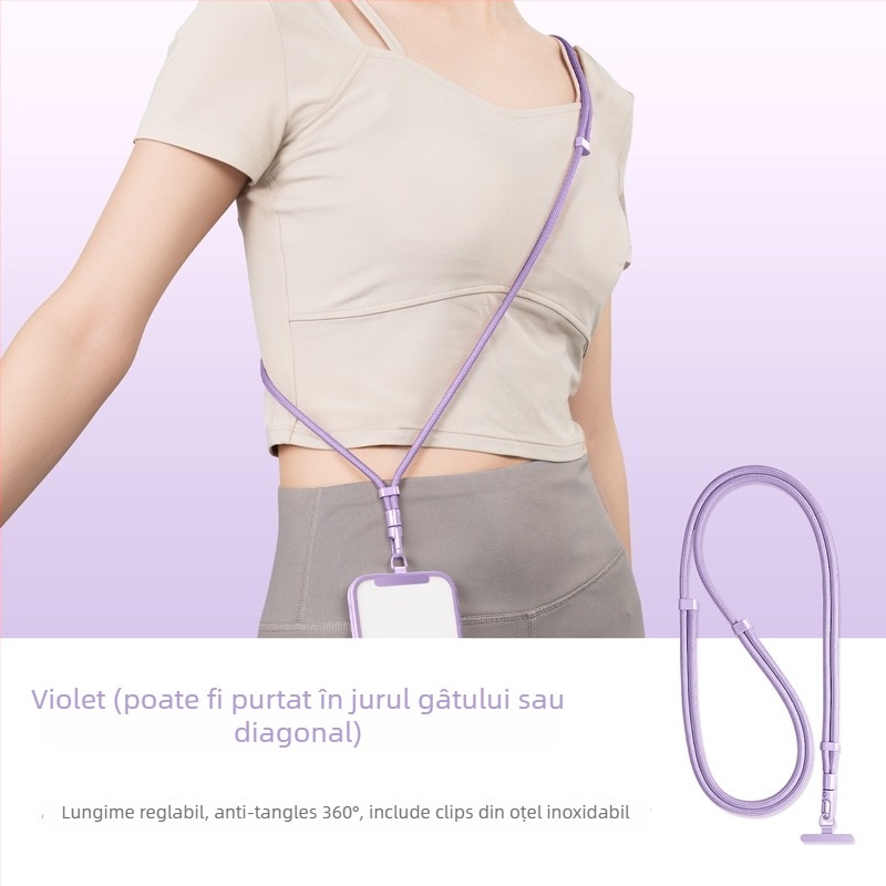 Lanard pentru telefon YAGEEN, lungime reglabilă, rotire la 360°, clipsă de curea anti-furt, poliester
