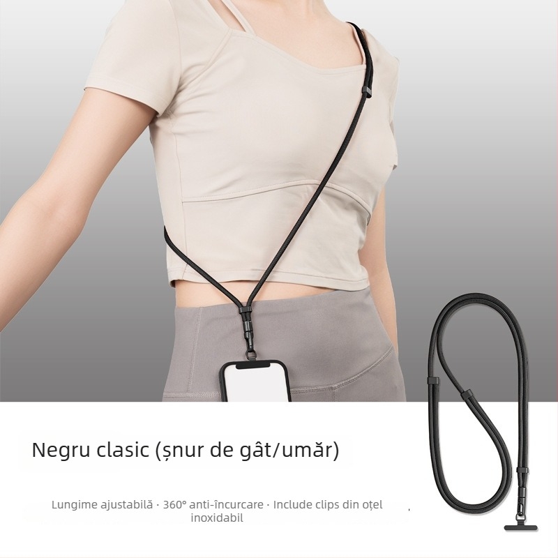 Lanard pentru telefon YAGEEN, lungime reglabilă, rotire la 360°, clipsă de curea anti-furt, poliester
