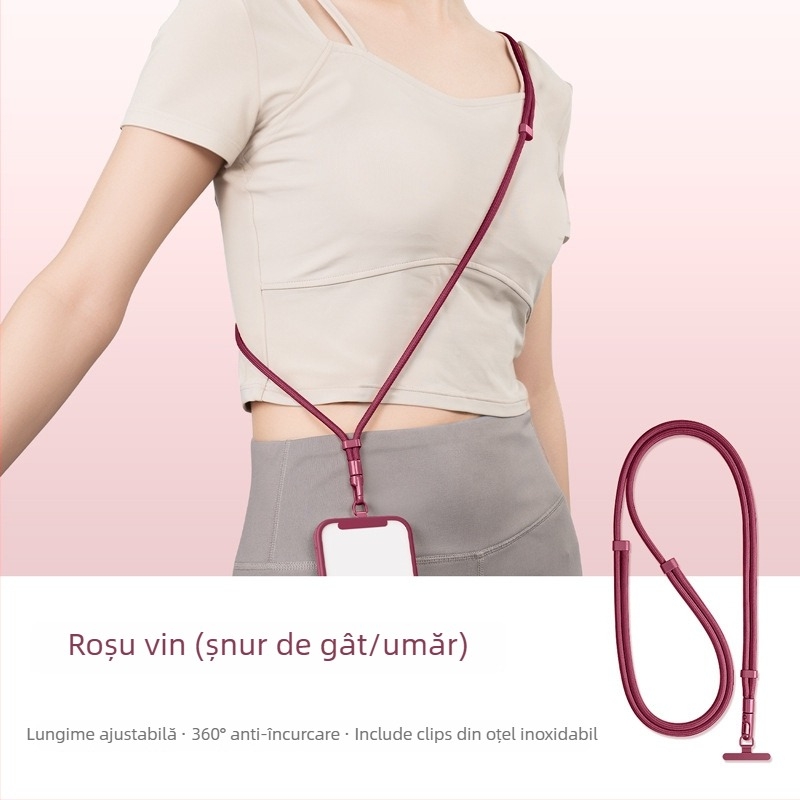 Lanard pentru telefon YAGEEN, lungime reglabilă, rotire la 360°, clipsă de curea anti-furt, poliester