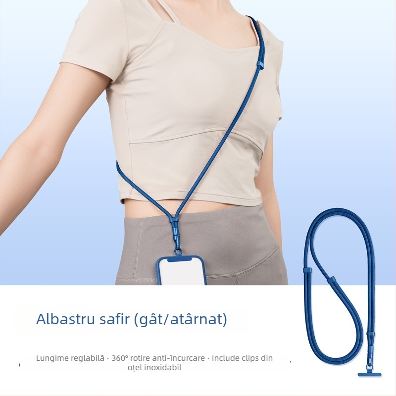 Lanard pentru telefon YAGEEN, lungime reglabilă, rotire la 360°, clipsă de curea anti-furt, poliester