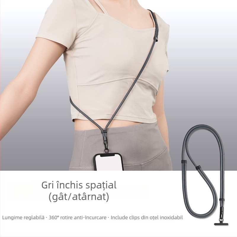 Lanard pentru telefon YAGEEN, lungime reglabilă, rotire la 360°, clipsă de curea anti-furt, poliester