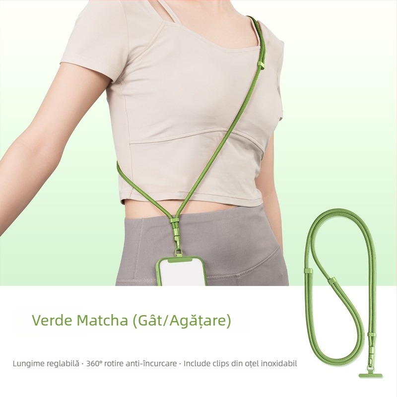 Lanard pentru telefon YAGEEN, lungime reglabilă, rotire la 360°, clipsă de curea anti-furt, poliester