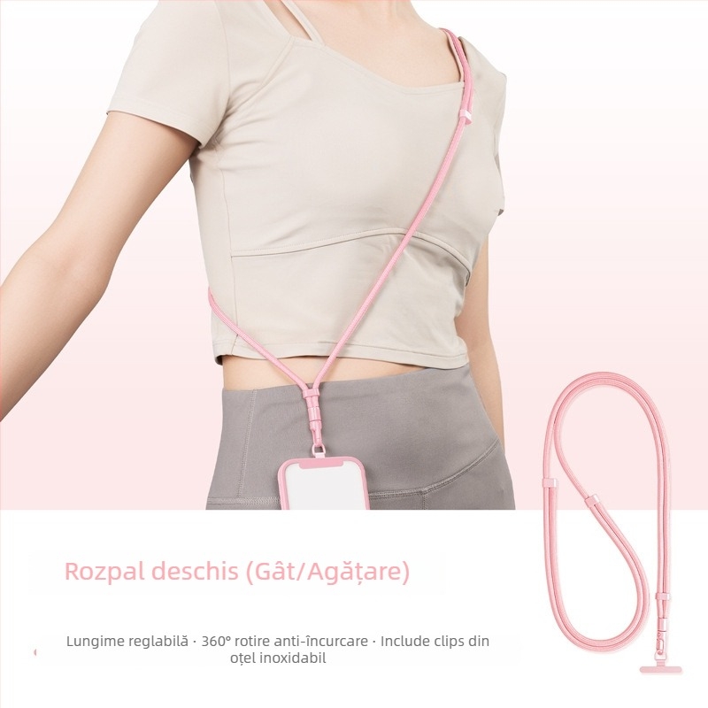 Lanard pentru telefon YAGEEN, lungime reglabilă, rotire la 360°, clipsă de curea anti-furt, poliester