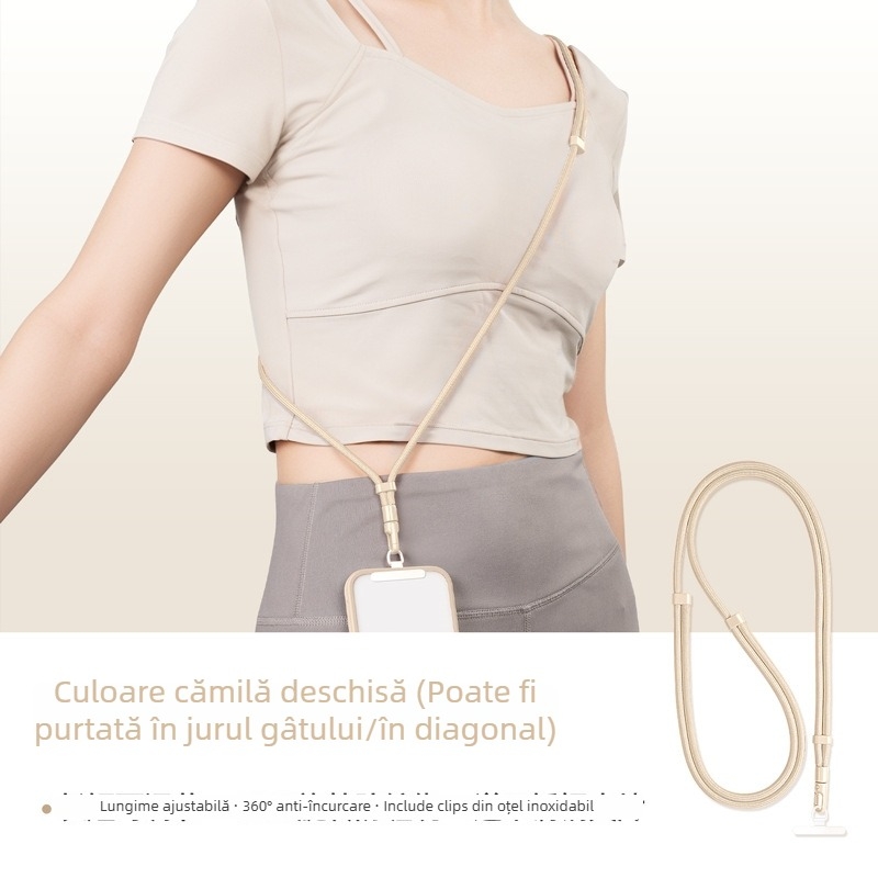 Lanard pentru telefon YAGEEN, lungime reglabilă, rotire la 360°, clipsă de curea anti-furt, poliester